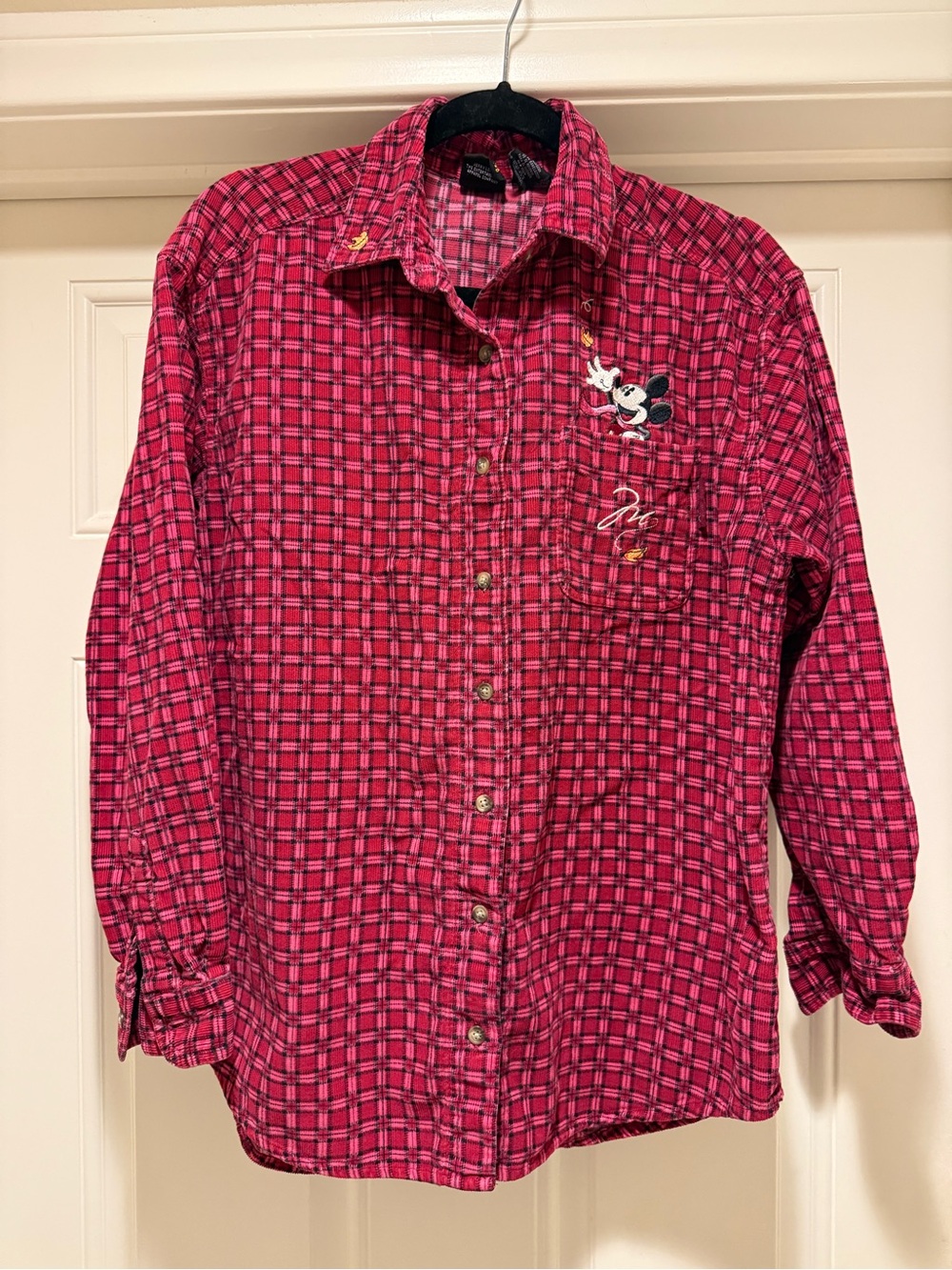 Disney Red Plaid Button-Down Shirt with Mickey Patch